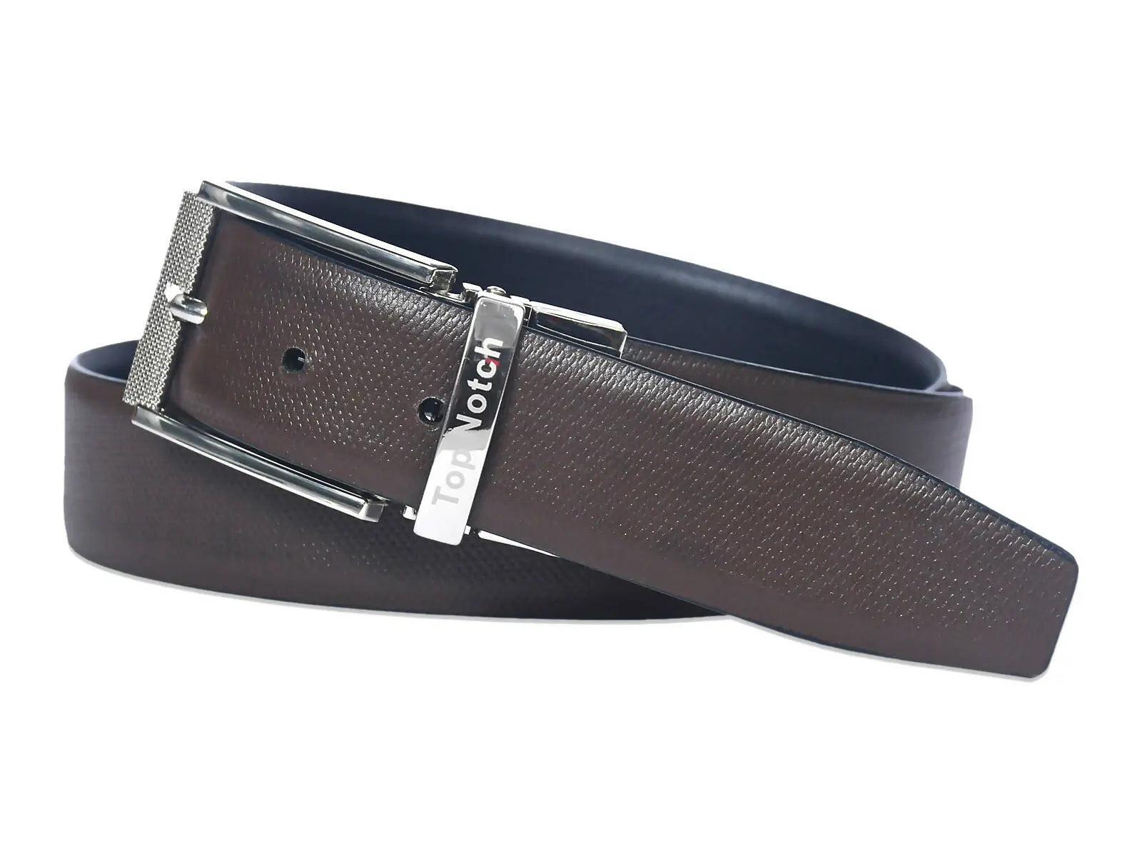 Top Notch Men's Reversible Italian Leather belt for men 1.25 inch (35mm) Waist Strap Black/Dark Brown Belt (TP0019) Haq Fashion