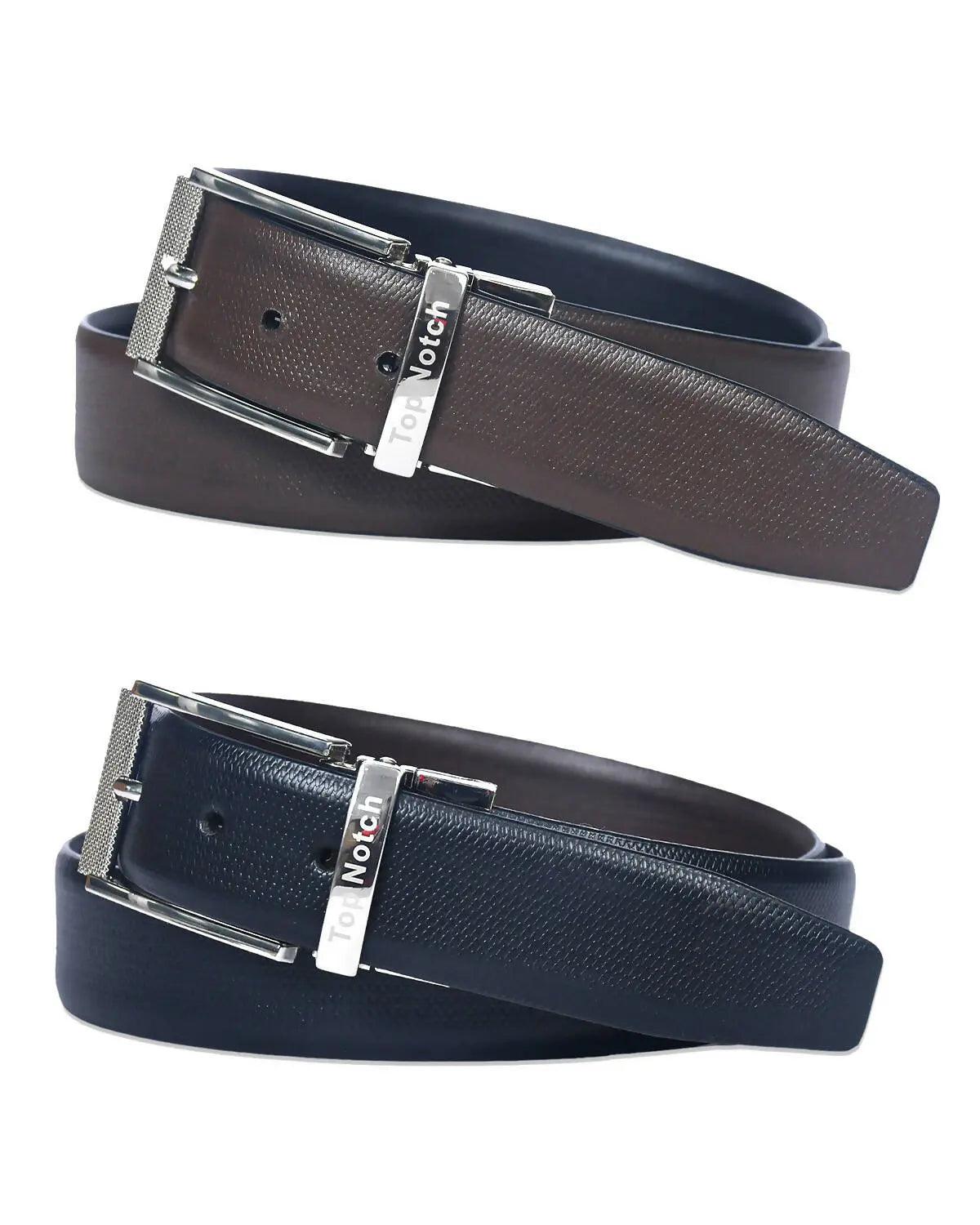 Top Notch Men's Reversible Italian Leather belt for men 1.25 inch (35mm) Waist Strap Black/Dark Brown Belt (TP0019) Haq Fashion